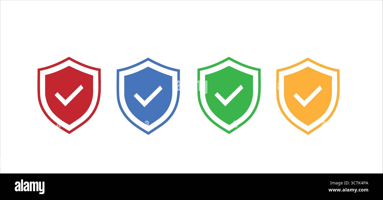 Secure Shield Checkmark Icons - Protection & Verification Symbols Stock Vector
