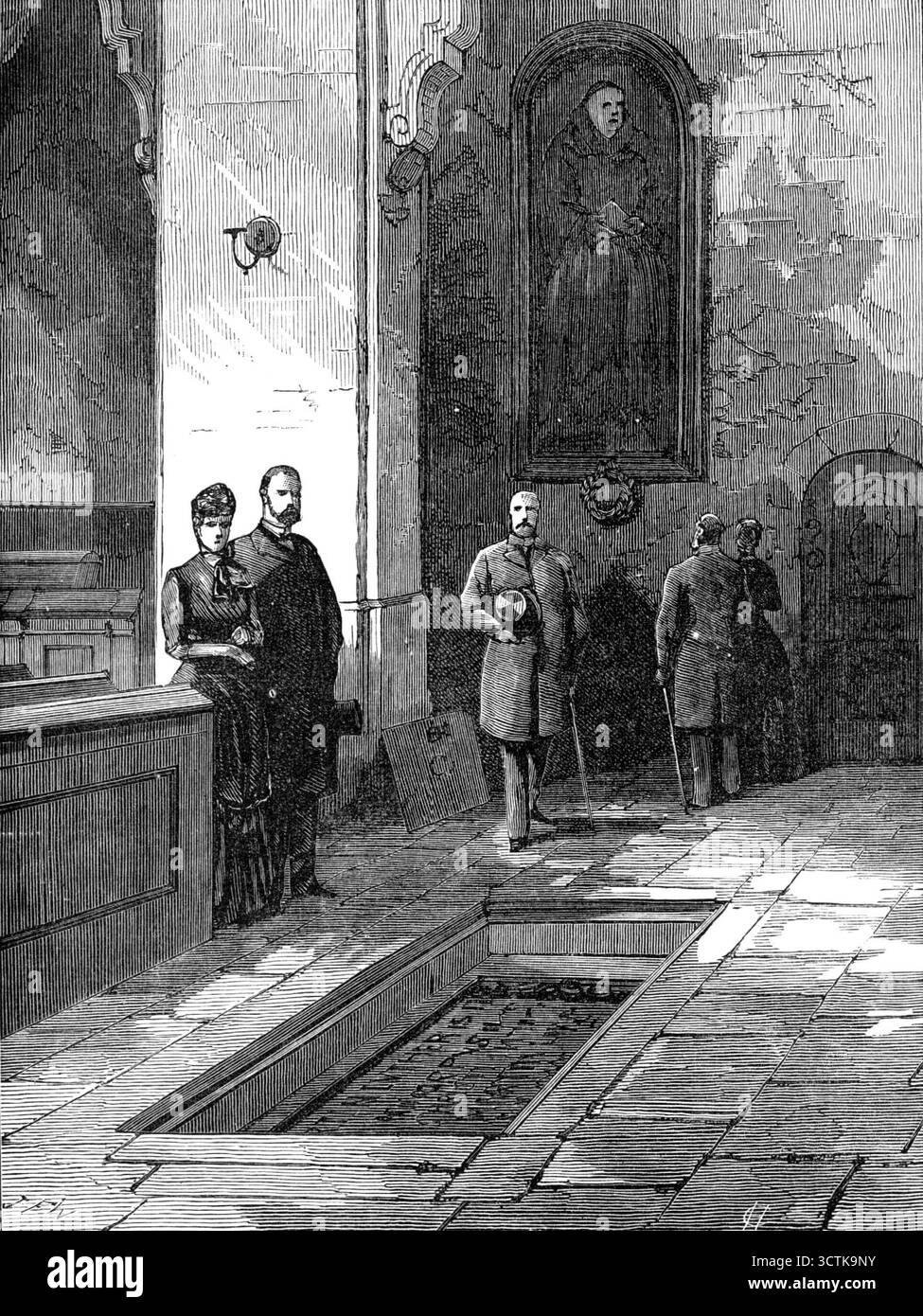 The Luther Celebration in Germany: Luther's tomb in the Schloss-Kirche at Wittenberg, 1883. 'The four-hundredth anniversary of the birth of [German priest, theologian and author Martin Luther (1483-1546)], at Eisleben, in Prussian Saxony, was celebrated last Saturday, not only in that little town, where our Special Artist, Mr. W. Simpson, attended for this Journal, but in almost every city of Germany...One of [his sketches] represents...Luther's tomb in the Schloss-Kirche at Wittenberg. Mr. Simpson says: &quot;I expected to see a monument in a prominent position in the church, and on entering Stock Photo