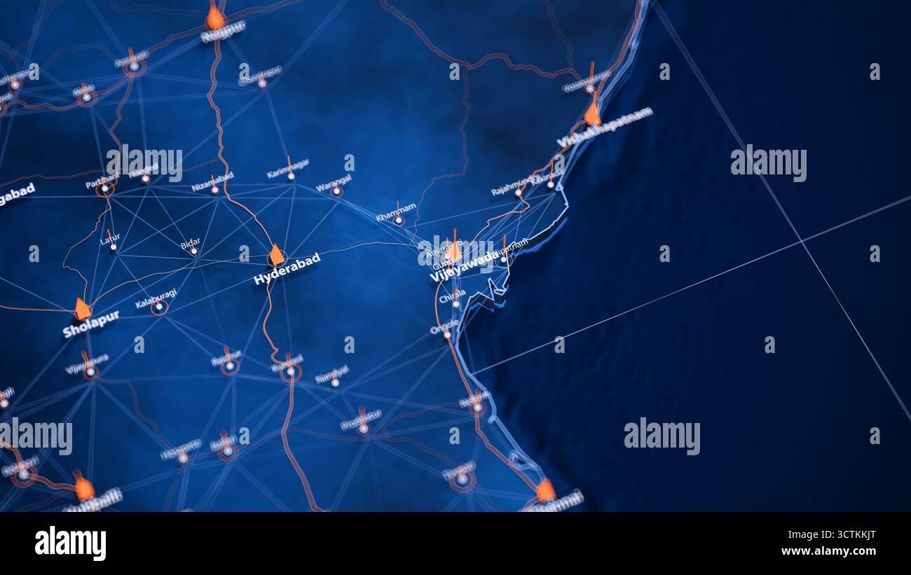 Visual Map Data Vijayawada map big data visualization. Futuristic map infographic of ...