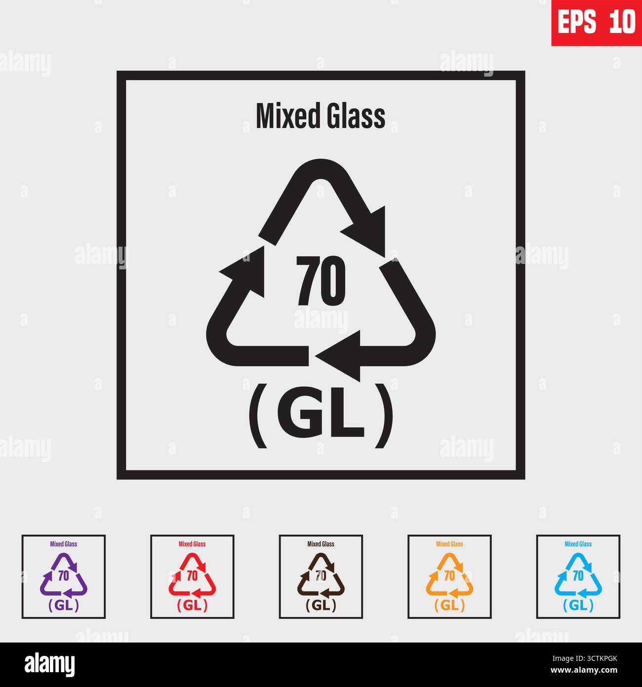 Glass recycling code GL 70 isolated on white background . Mixed glass ...