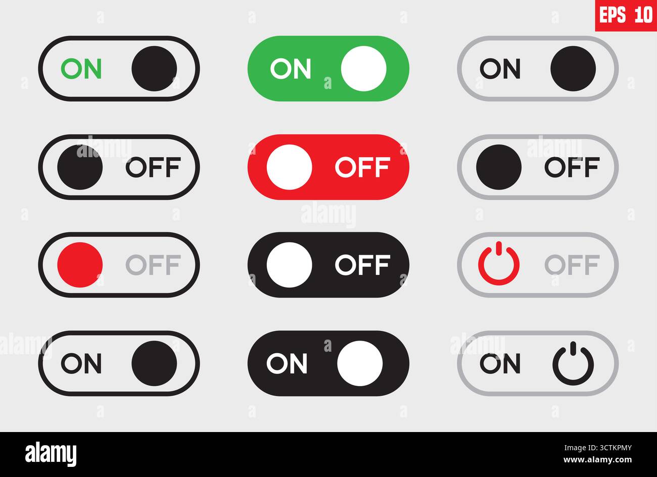 Power on or off button. Set of switch button icon set. Turn on and turn ...