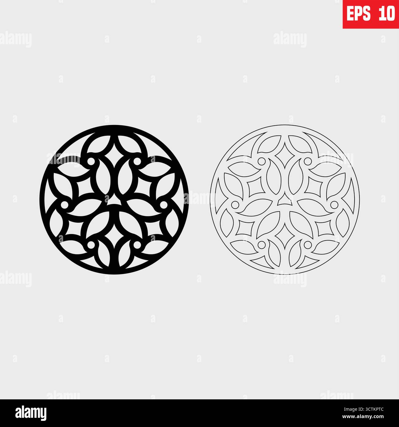 Arabesque circle, round element set for laser cutting ,stencil, engraving. Stock Vector