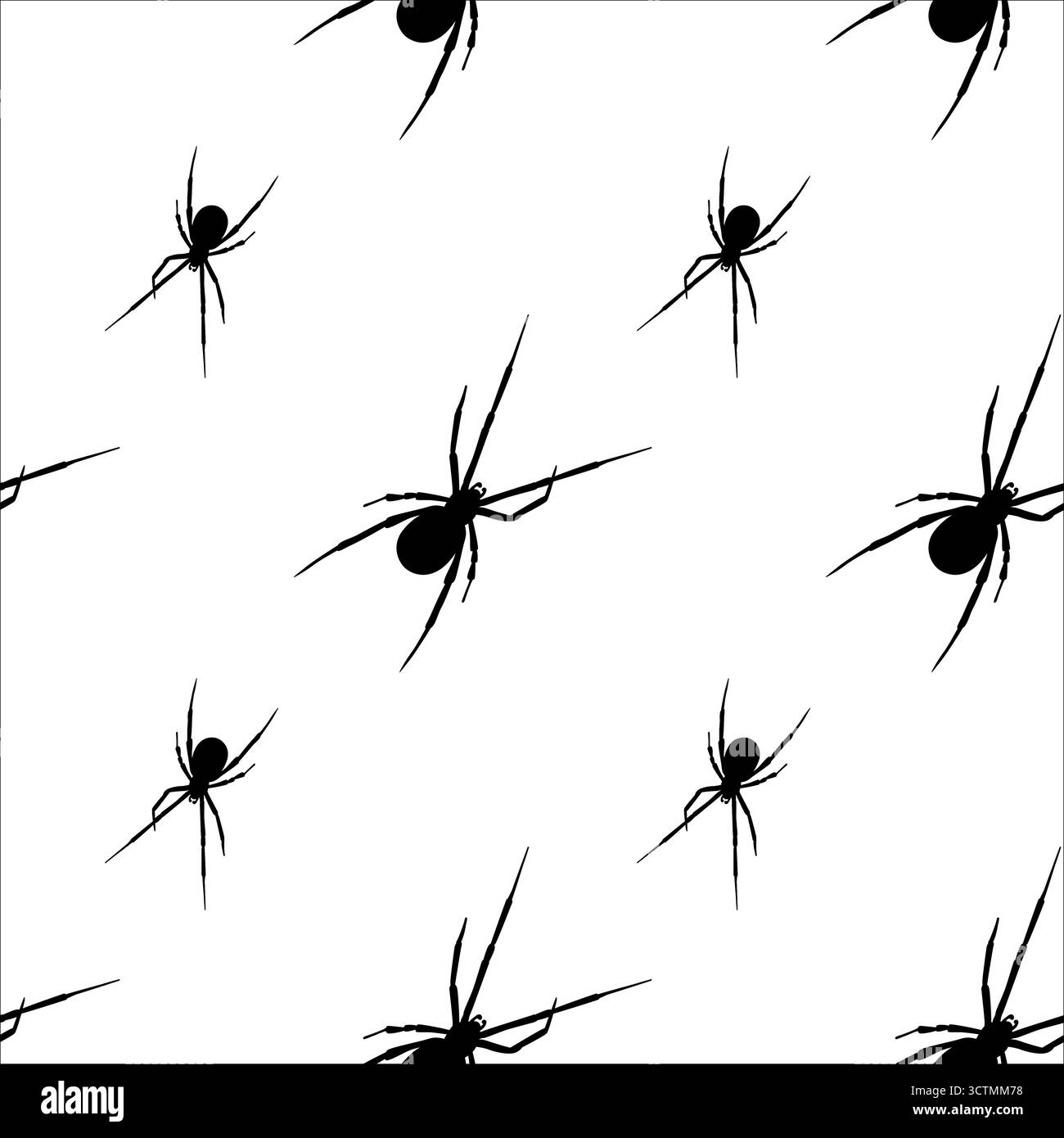 Black spiders on a white background create a unique pattern design for creative projects Stock Vector