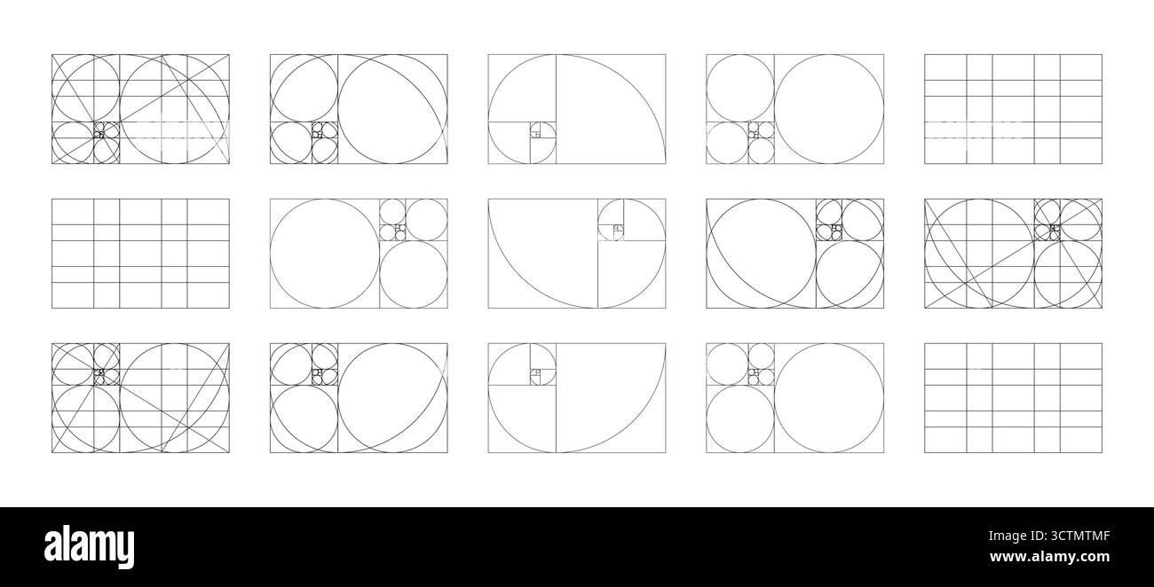 Fibonacci array, numbers forms. Golden ratio section grid. Harmony ...