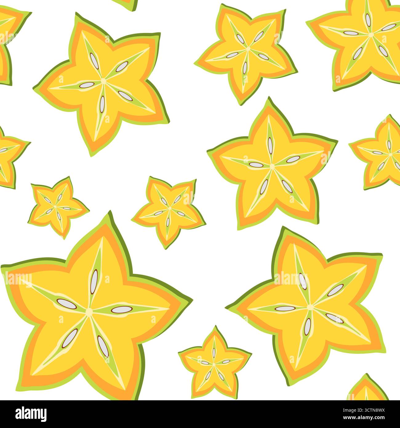 Starfruit slices seamless tropical pattern vector illustration Stock Vector