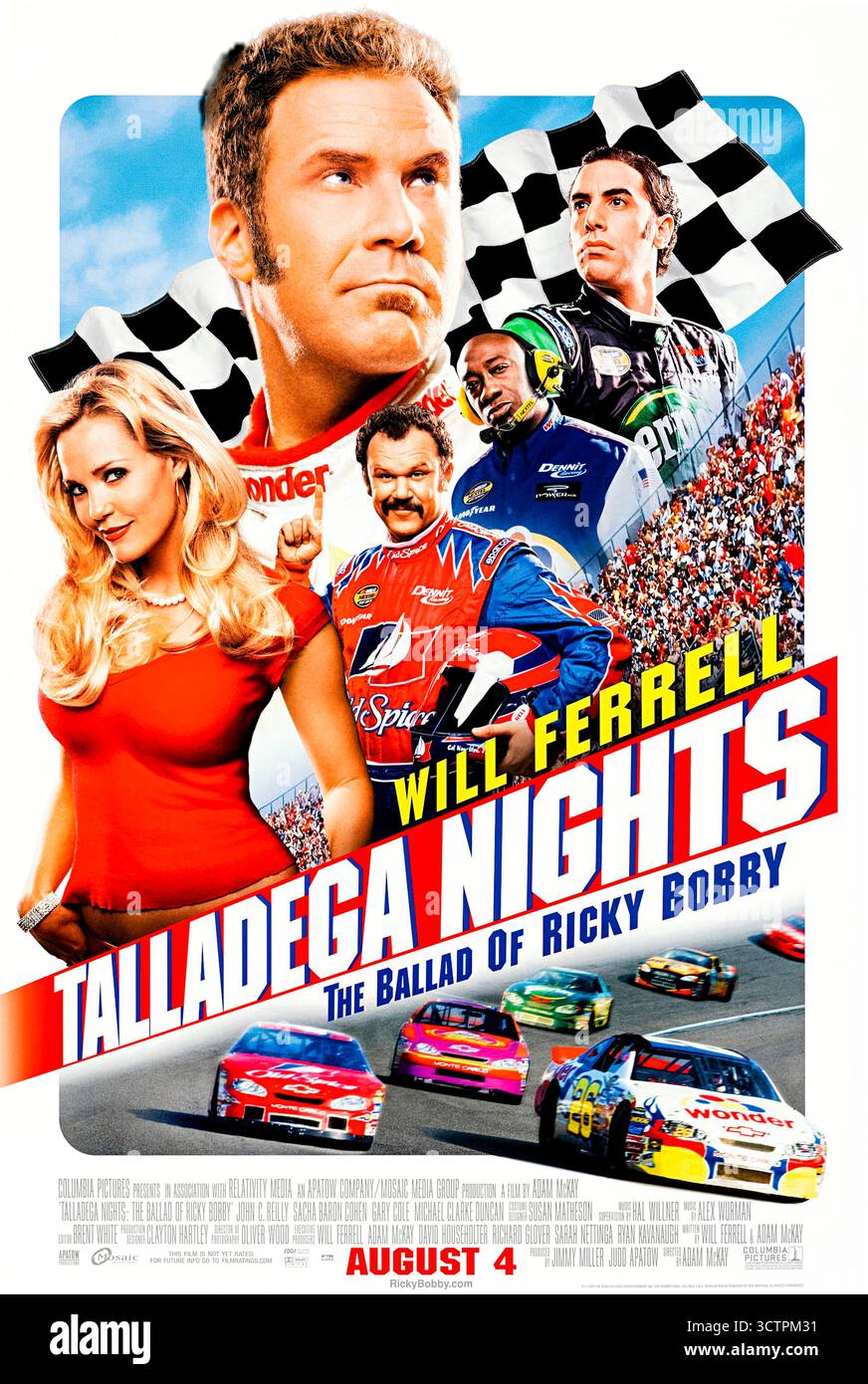 Talladega Nights: The Ballad of Ricky Bobby (2006) directed by Adam McKay and starring Will Ferrell, John C. Reilly and Sacha Baron Cohen. A fast-paced NASCAR comedy following the rise and fall of an egotistical driver. Photograph of an original 2006 US one sheet poster EDITORIAL USE ONLY. Credit: BFA / Columbia Pictures Stock Photo