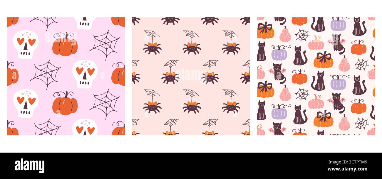 Halloween Cute Vector Seamless Patterns Collection Stock Vector