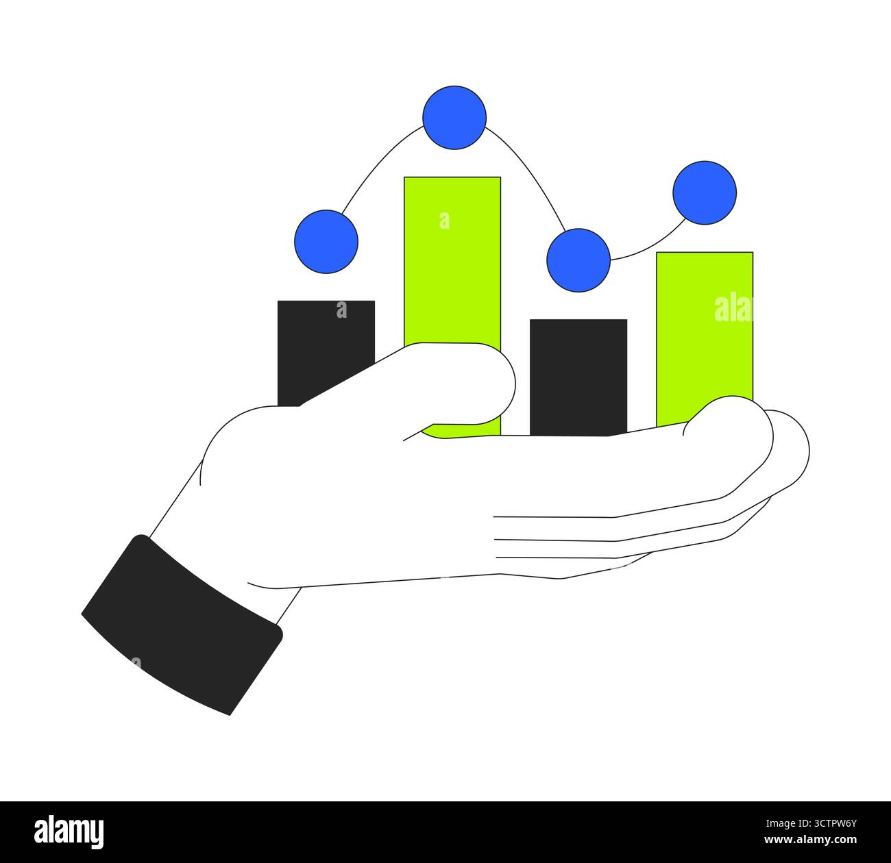 Hand holding analytics bar graph dots vector illustration Stock Vector ...