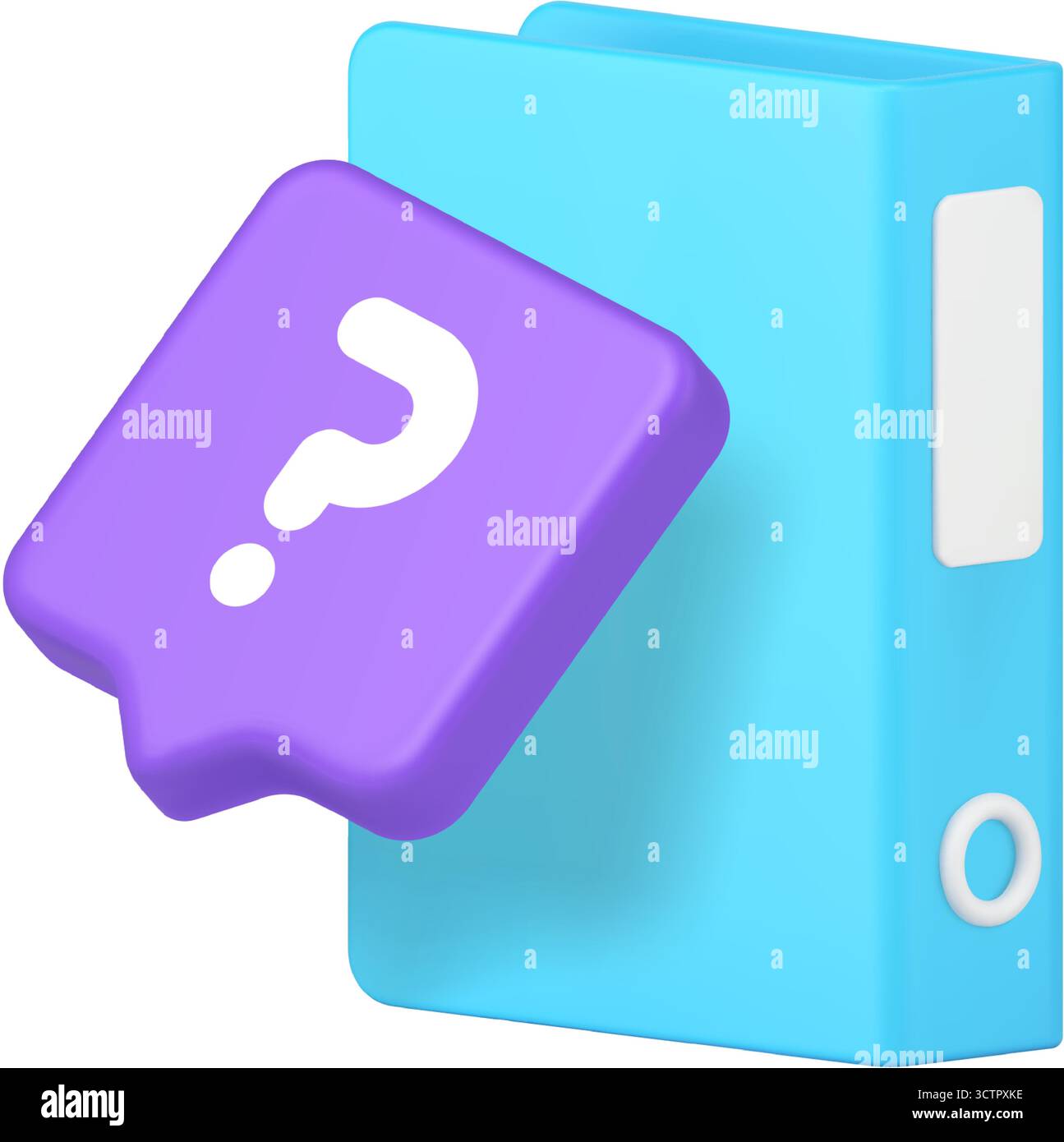 Blue folder with question mark in purple bubble for help, support, request, faq, ui, app, file, archive, storage, document, interface, search tool. 3d Stock Vector