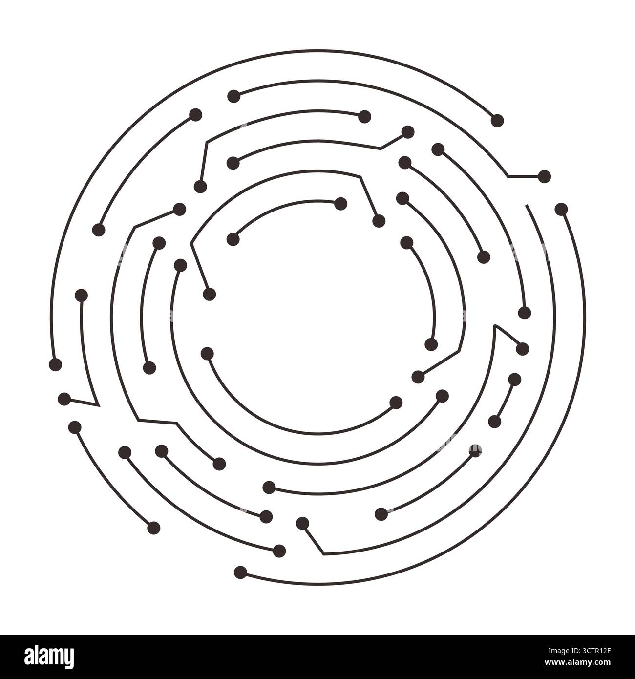 Circuit board circle line dots connection. Motherboard electronic technology data, electrical board, cpu. Programming science, computer system elements. Vector illustration Stock Vector