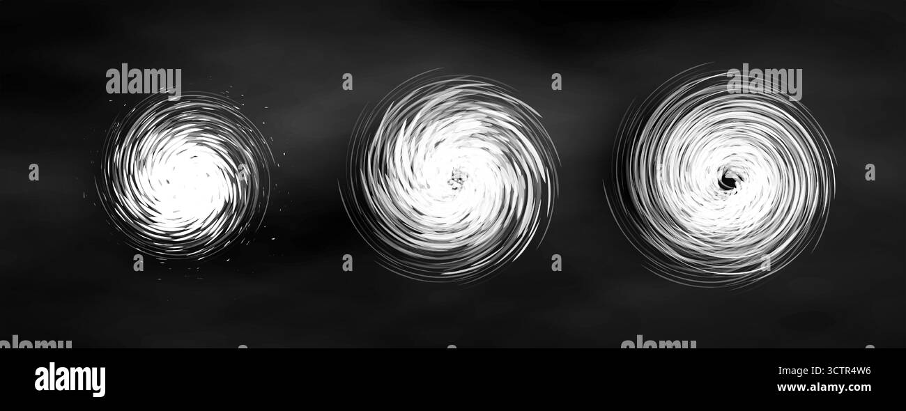 Vortex spiral swirl set, hurricane typhoon storm icons. Abstract ...