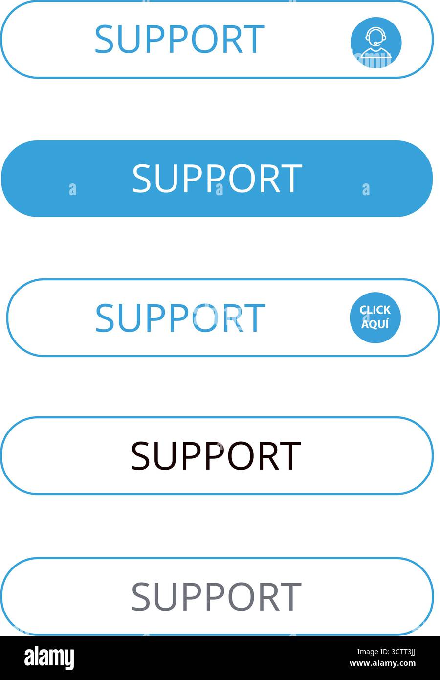 Simple and thin white and blue support bar button on a white background Stock Vector
