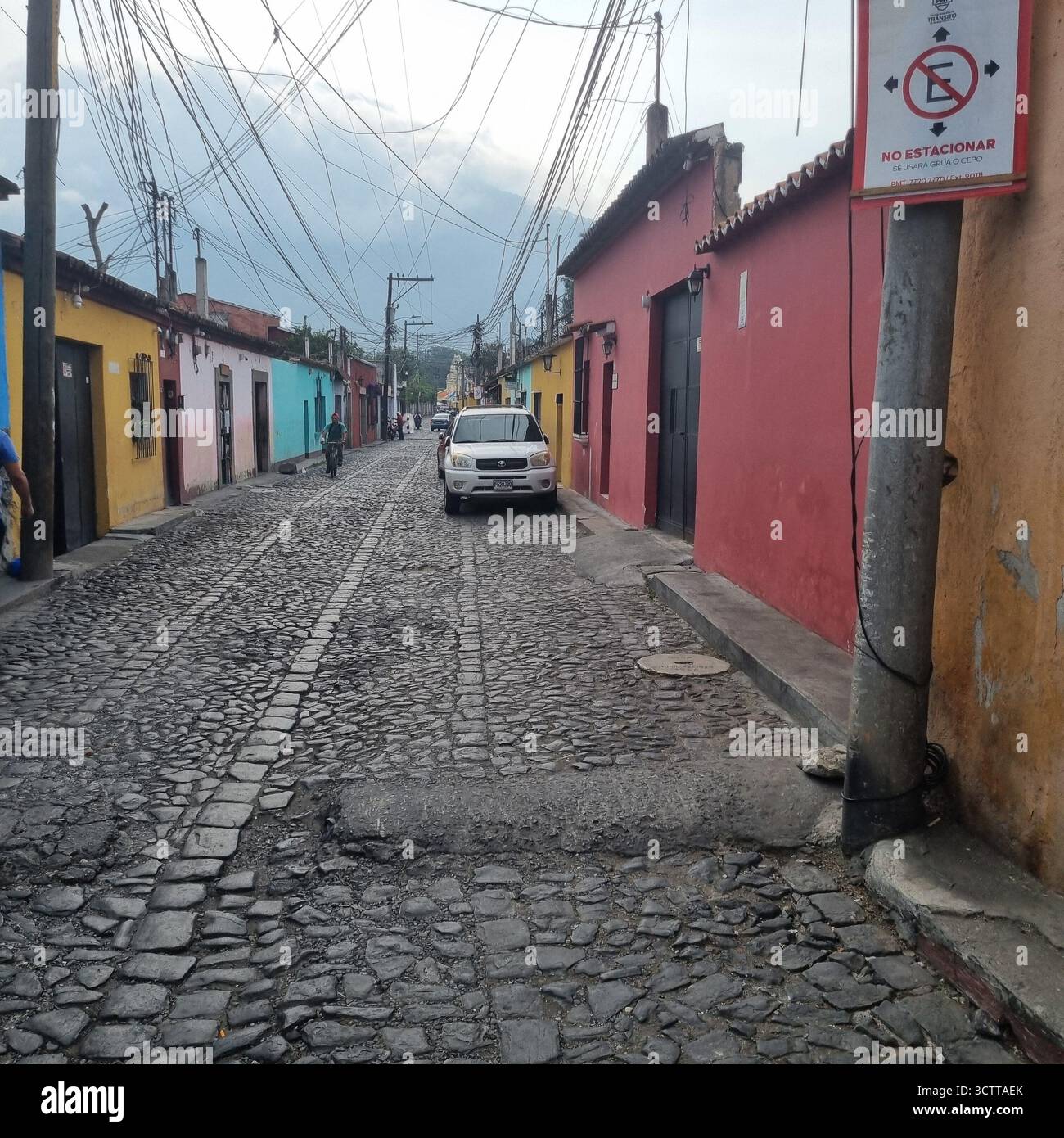 Colourful Cobblestone Streets of Antigua Guatemala - Smartphone Captured Stock Image