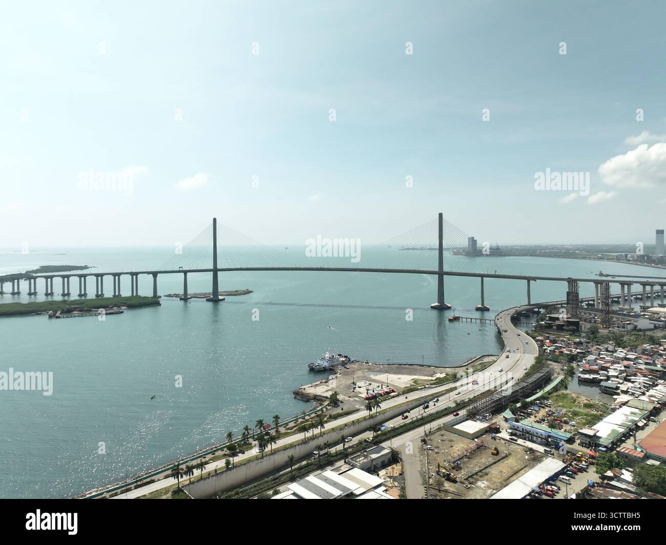 Aerial view of the iconic Cebu–Cordova Link Expressway (CCLEX) bridge ...