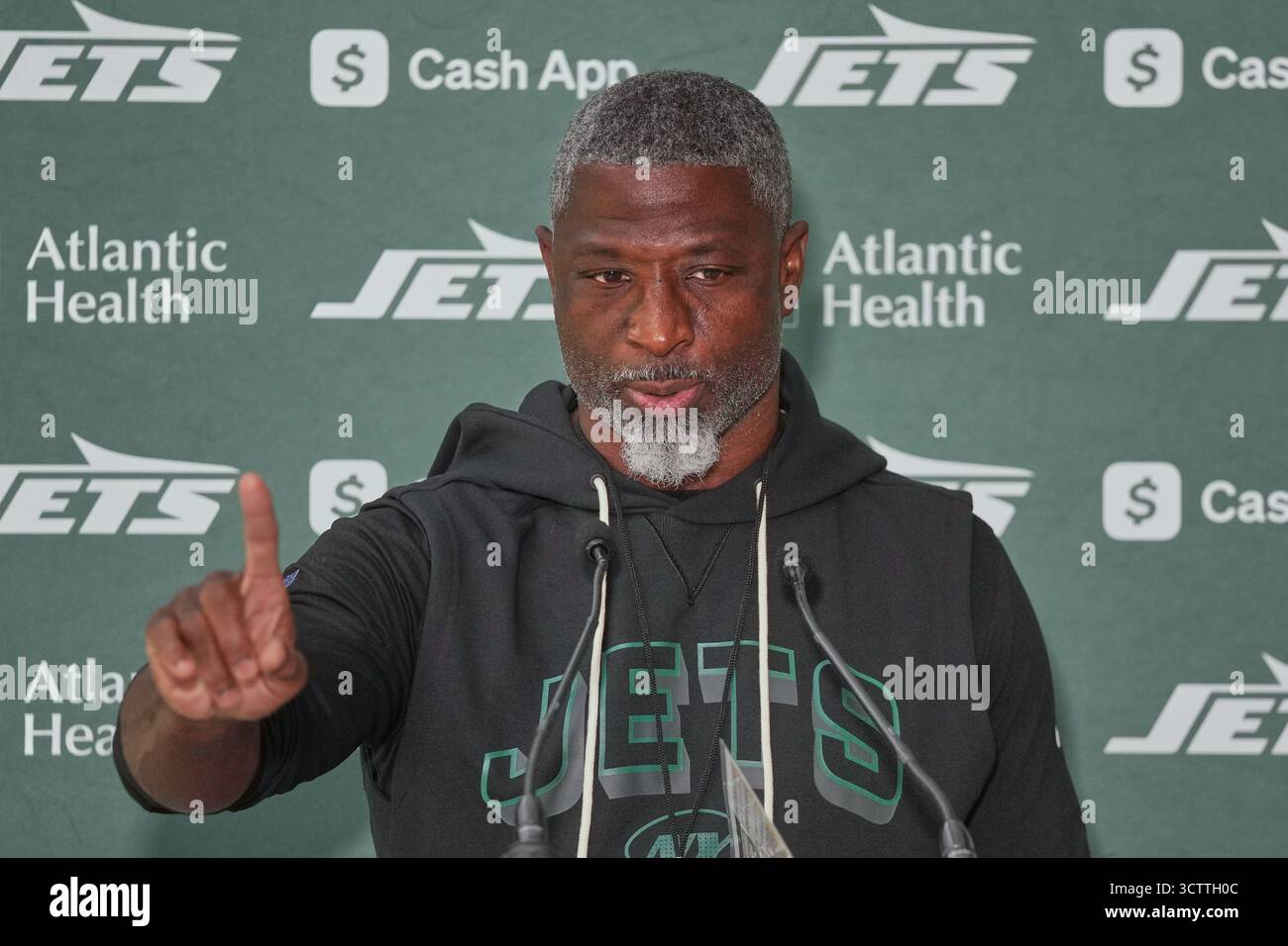 New York Jets head coach Aaron Glenn speaks during a press conference ...