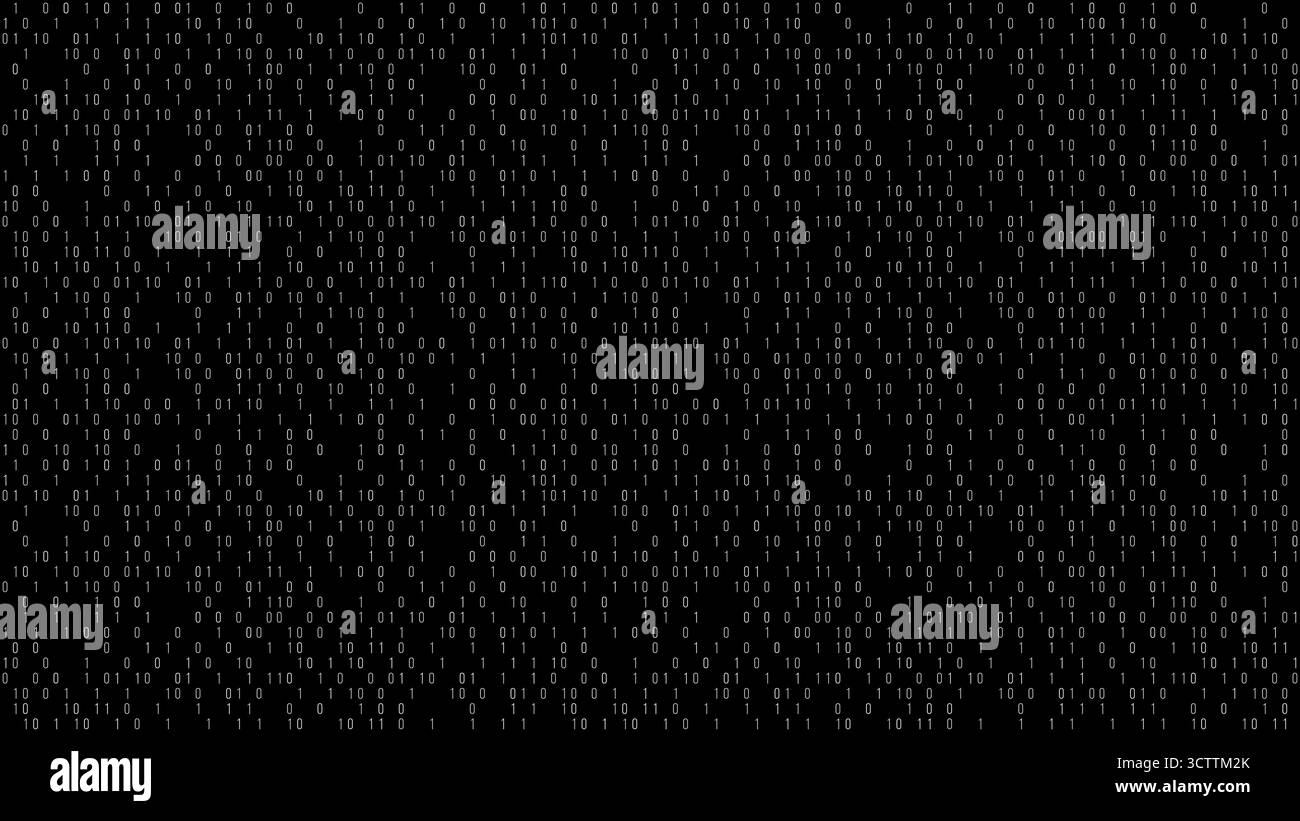 Computer data pattern. Binary code seamless vector background. Zero one encryption black texture. Stock Vector