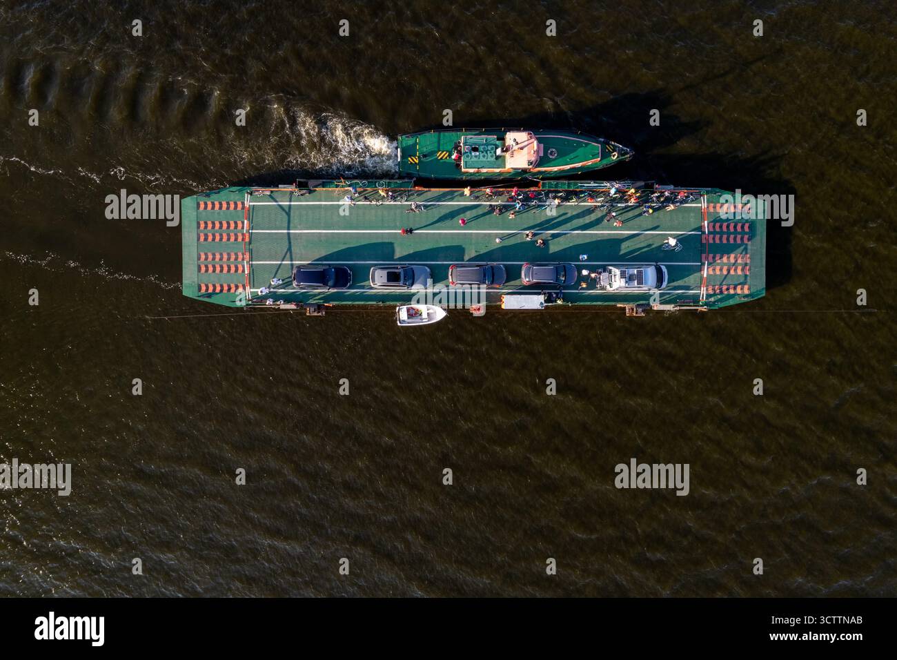 Top-down aerial view ferry terminal with geometric pattern dock ...