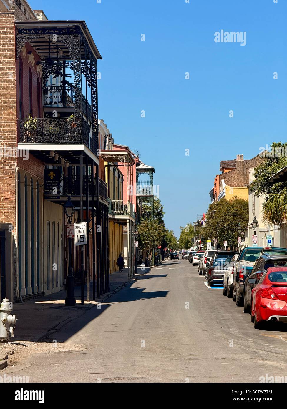 Colorful buildings and street construction in the French Quarter, New Orleans - Smartphone Captured Stock Image
