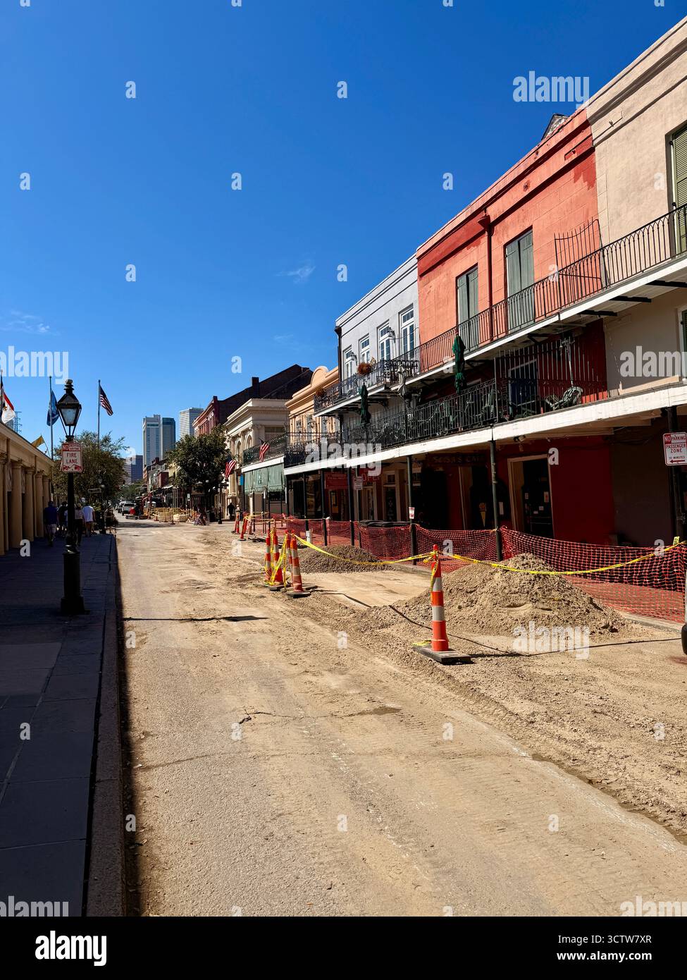 Colorful buildings and street construction in the French Quarter, New Orleans - Smartphone Captured Stock Image