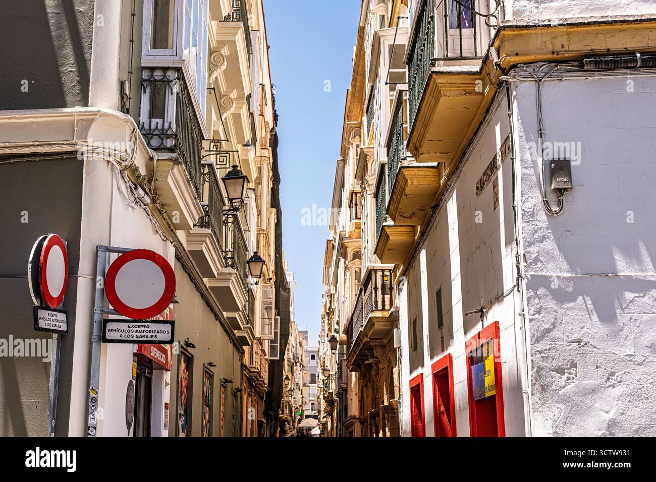 The street and buildings in the downtown of Cadiz, Spain in Europe. Stock Photo