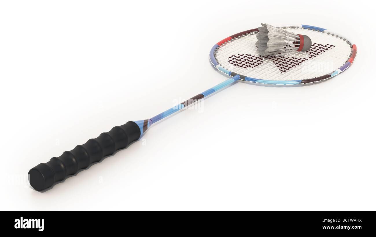 Badminton racket and shuttlecock isolated on white background. 3D ...
