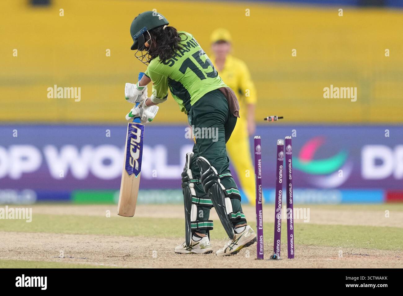 Pakistan Rameen Api Pakistan's Rameen Shamim is bowled out by Australia's Annabel ...