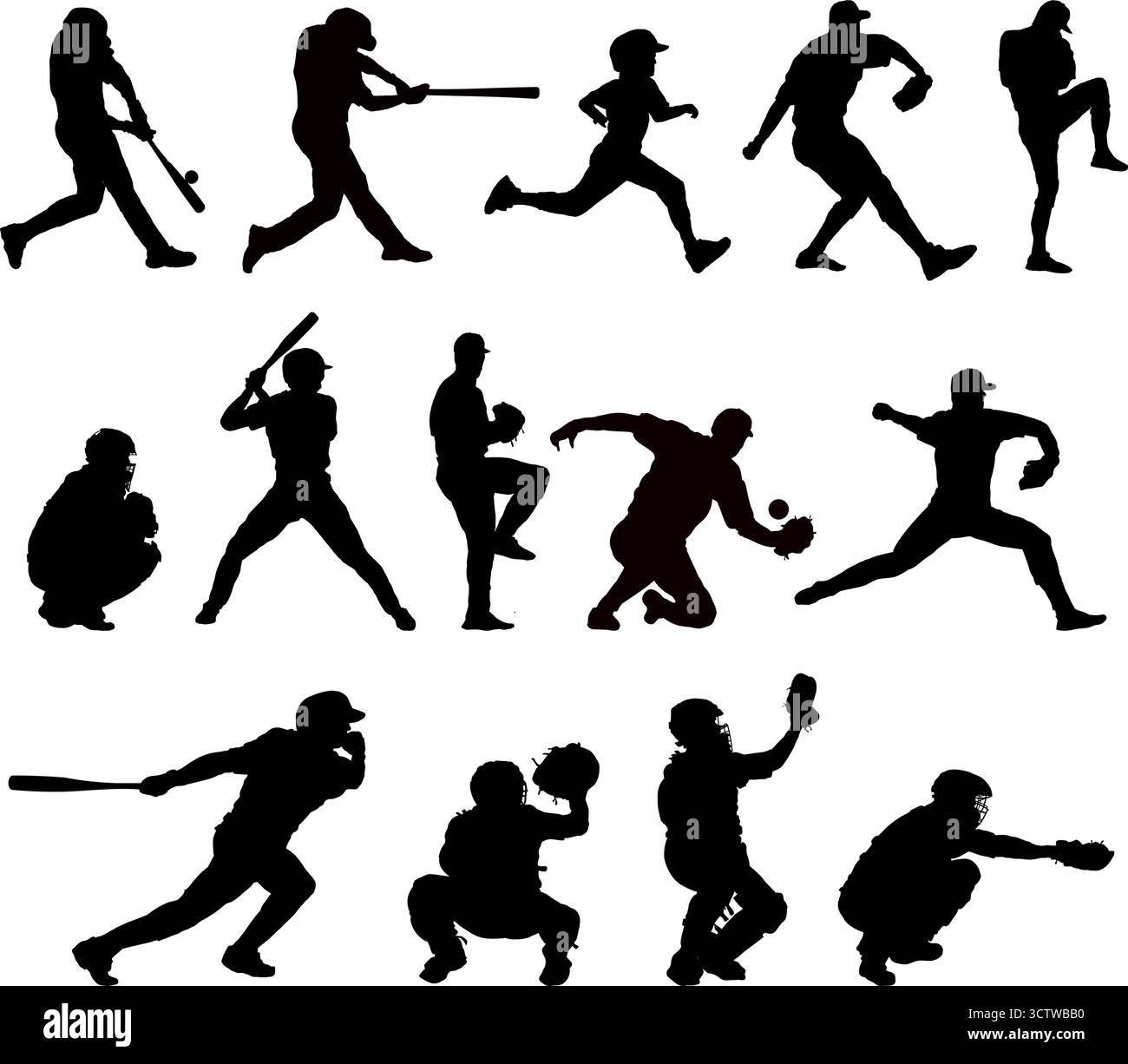 Baseball players silhouettes set Stock Vector