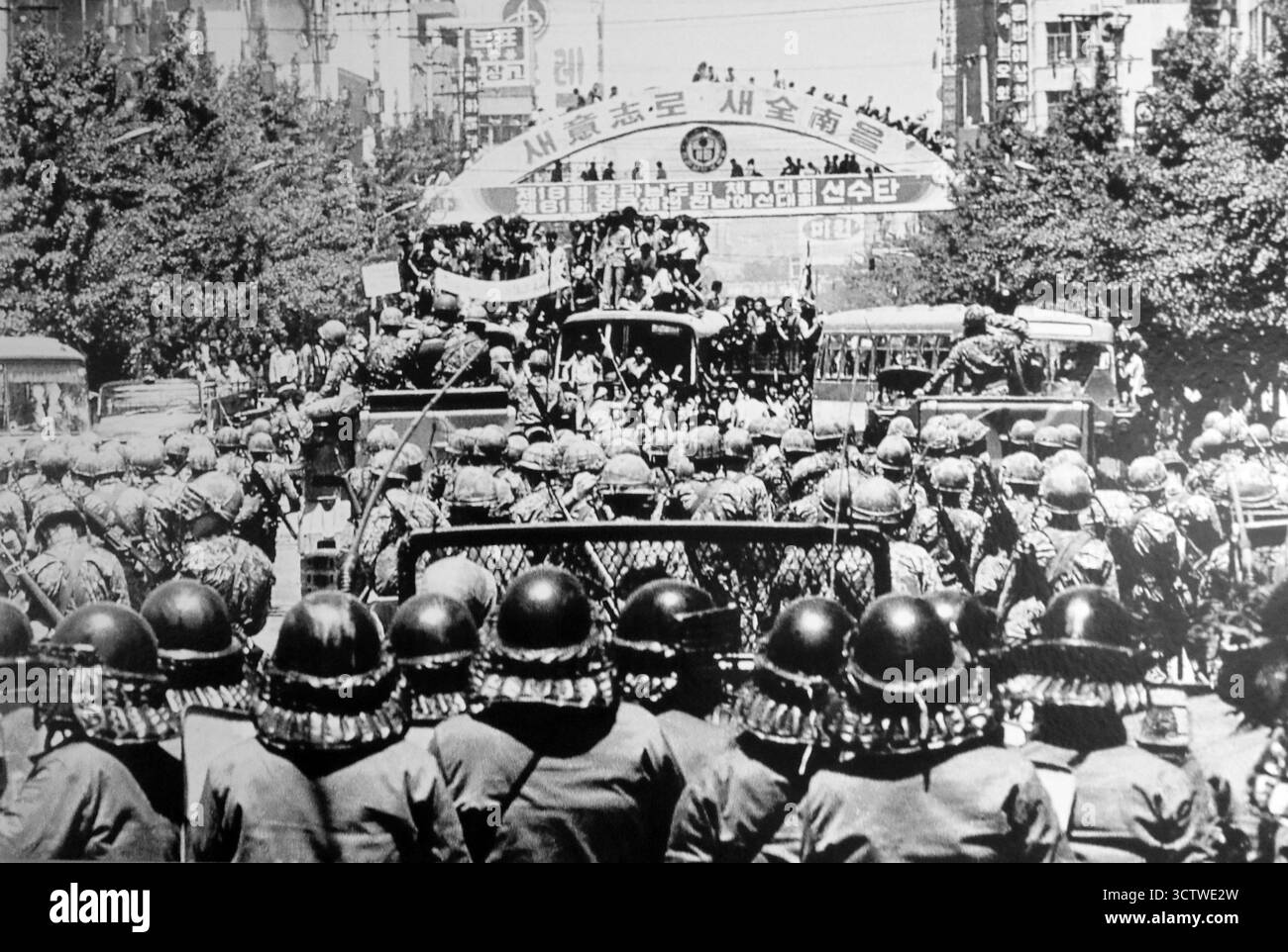 A black and white photograph of the demonstrations that took place in ...
