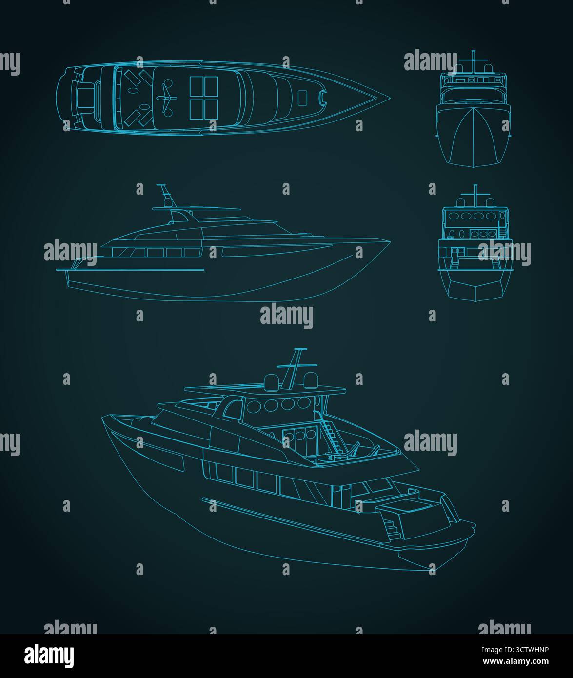 Stylized vector illustration of blueprints of a luxury yacht Stock ...