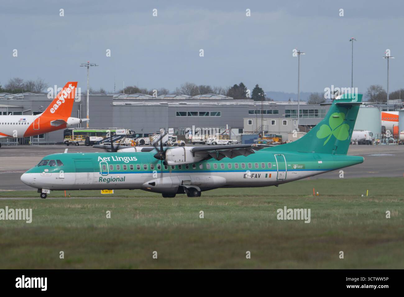 Images of ATR 72-600 regional airliner operated by Emerald Airlines the subsidiary brand of Irish airline Aer Lingus. Stock Photo