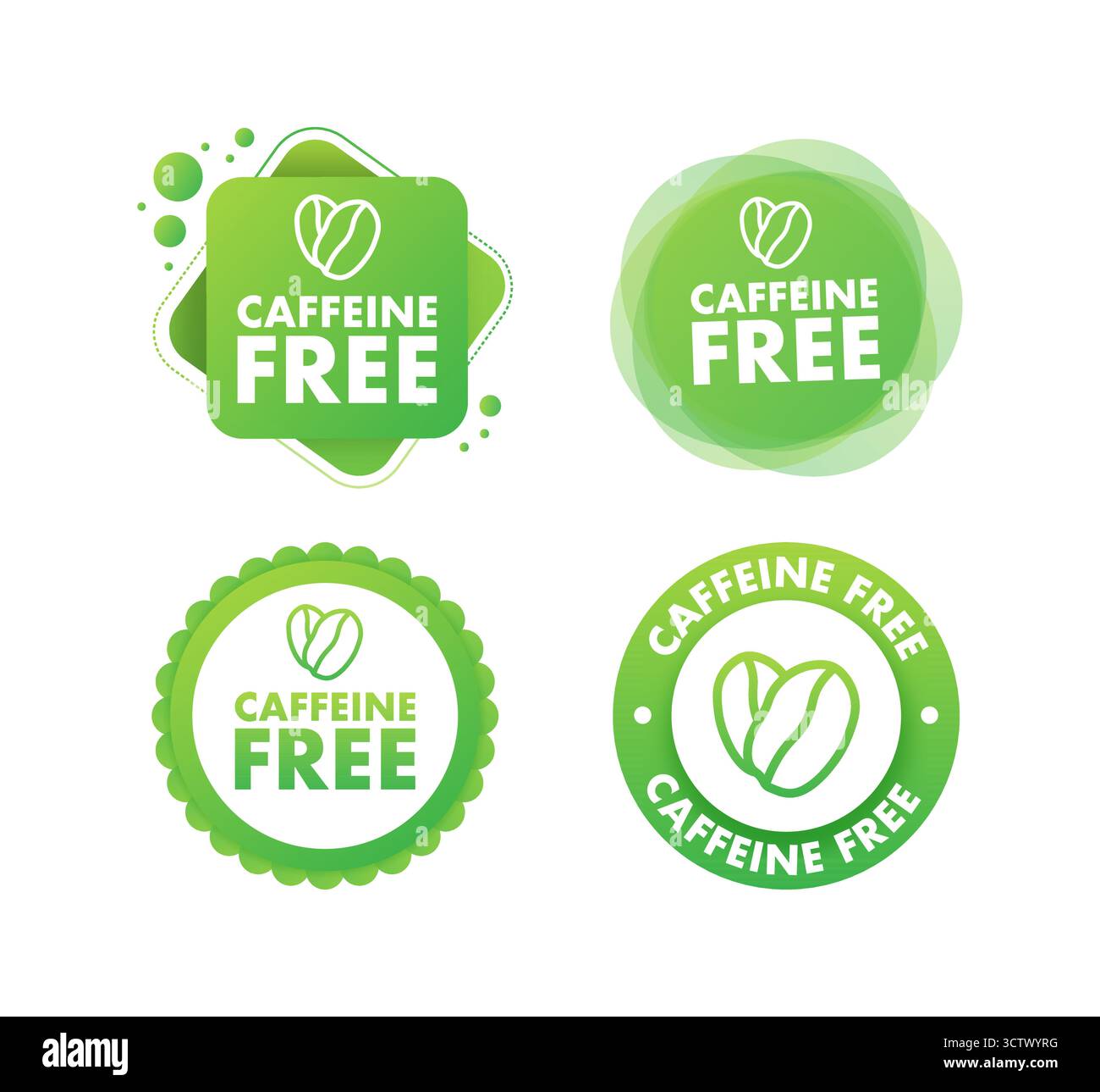 Caffeine free green coffee bean label set Stock Vector