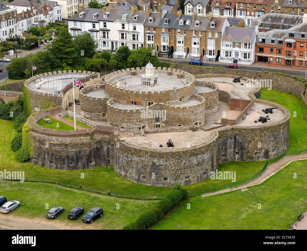 High angle view showing the cloverleaf design of Deal Castle, built by Henry VIII Stock Photo