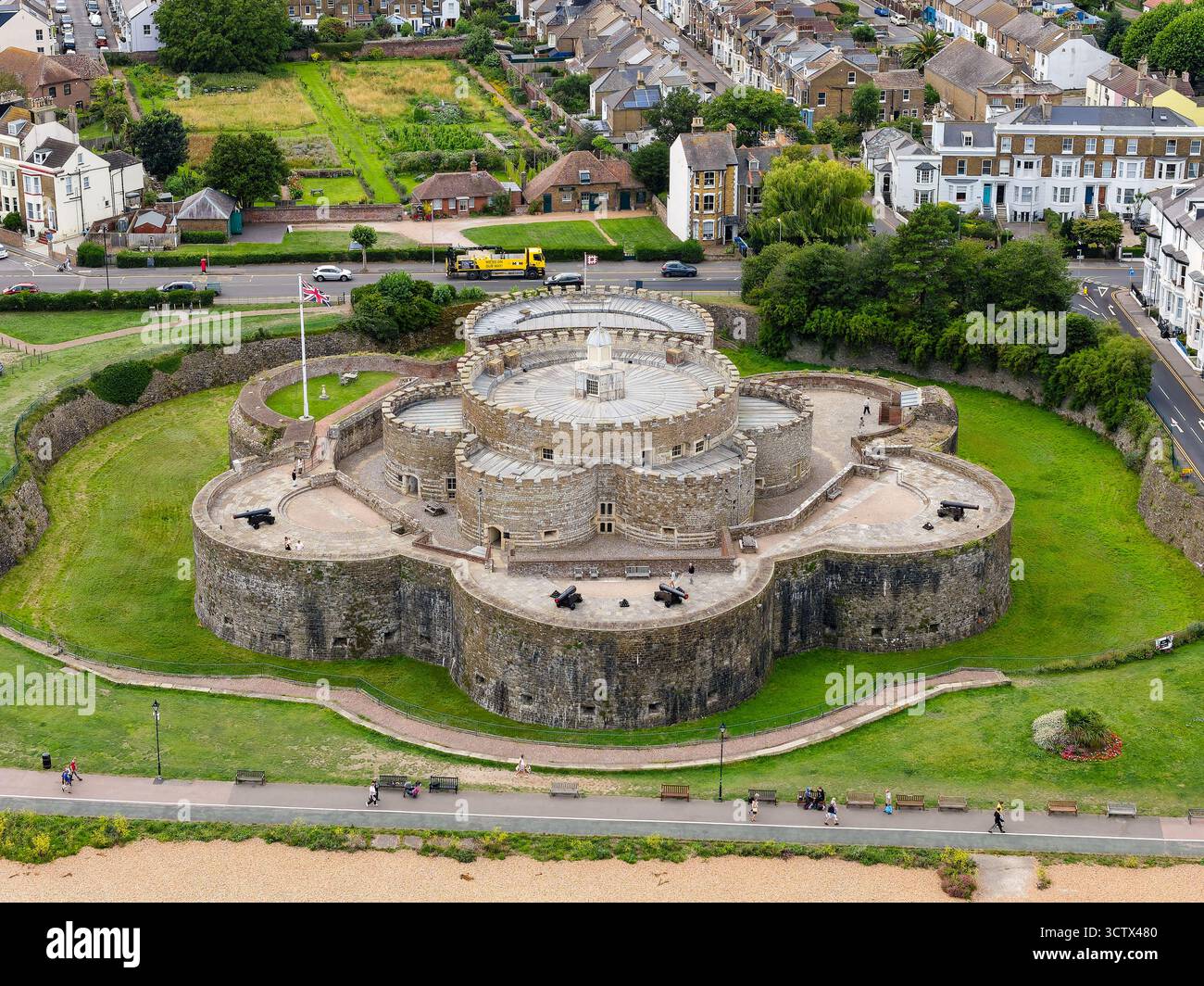 Historic 16th-century fortress of Deal Castle surrounded by the town in Kent, England Stock Photo