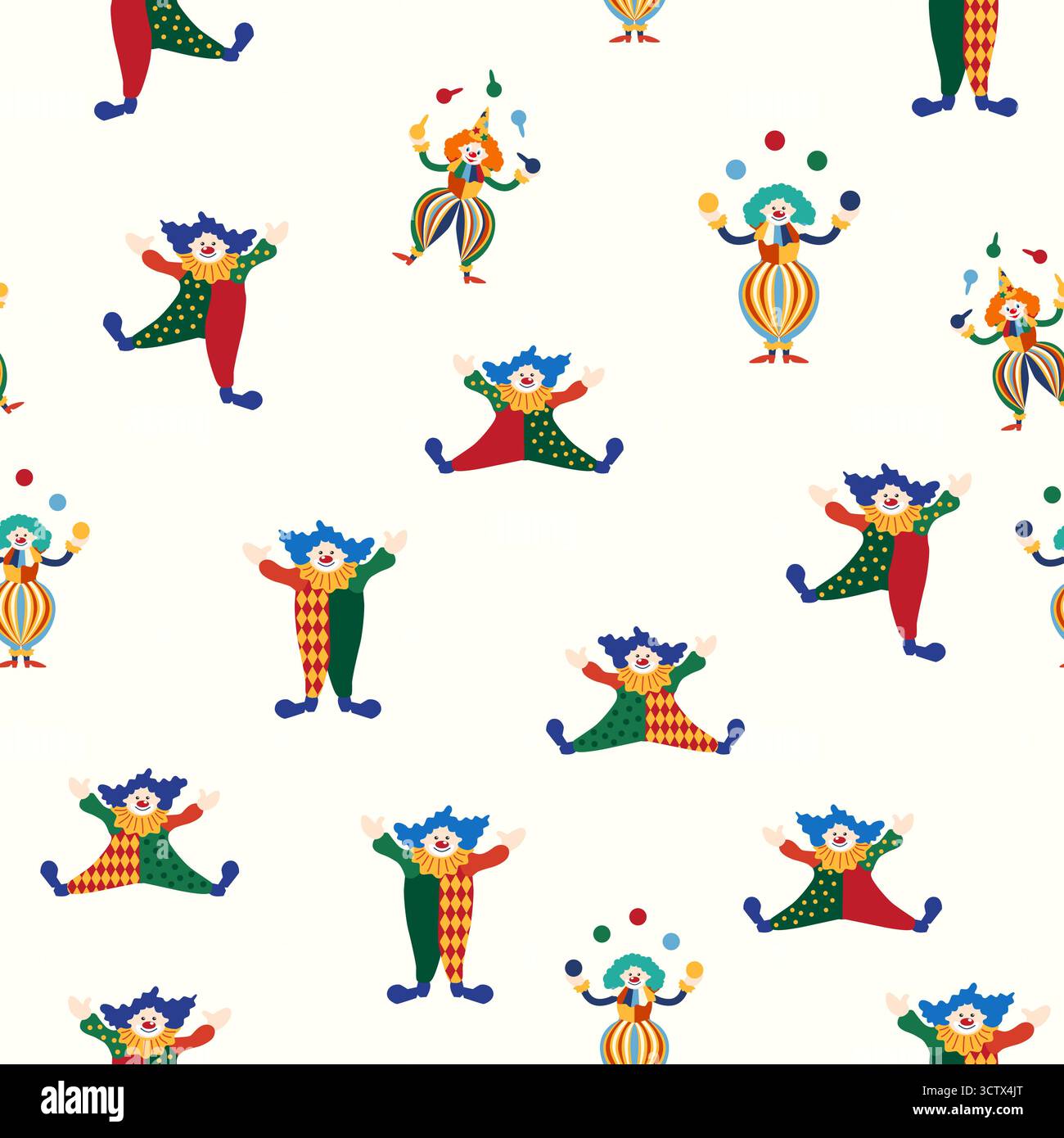 Seamless pattern with a CIRCUS theme. Circus clown character. Flat ...