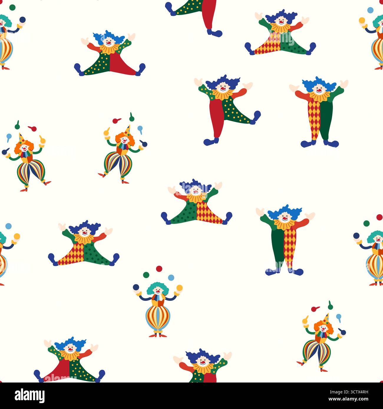 Seamless pattern with a CIRCUS theme. Circus clown character. Flat ...