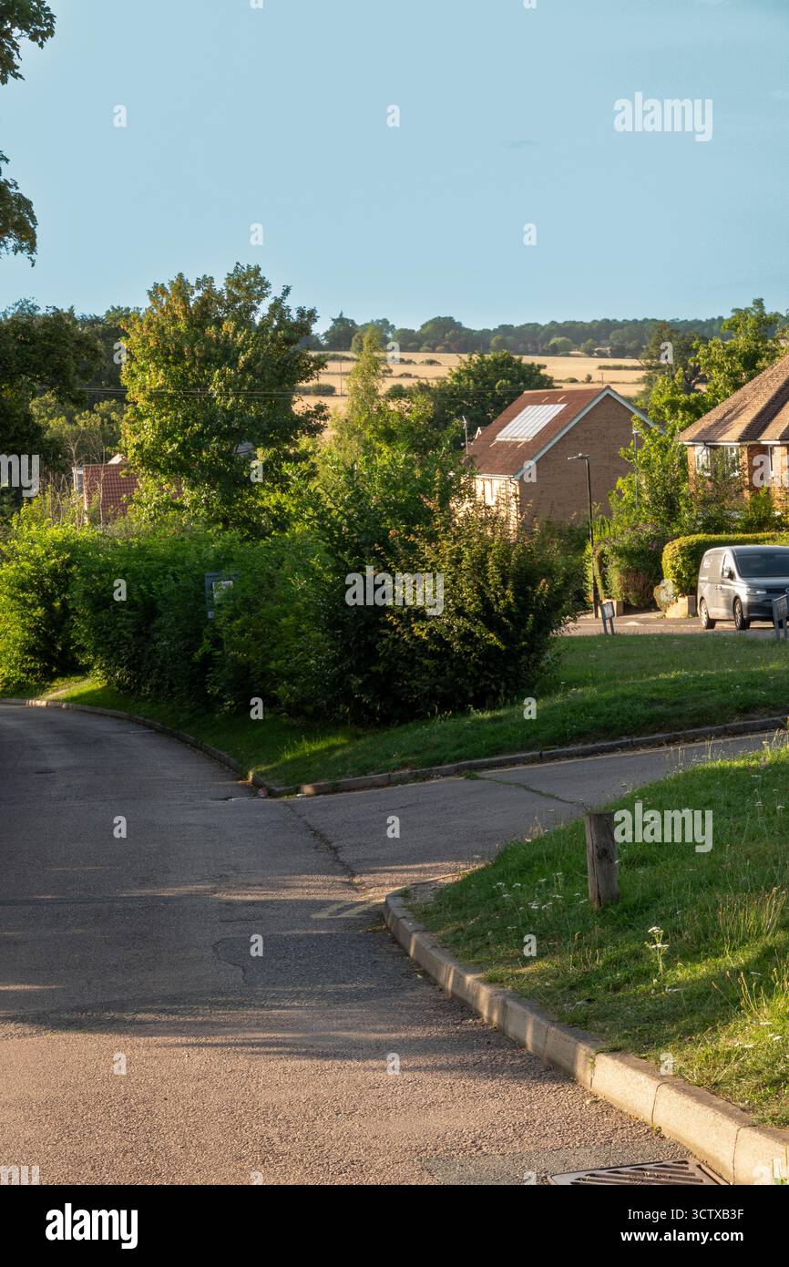 A quiet rural street in Saffron Walden, Essex, UK, with houses and ...