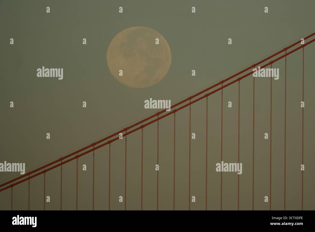 The Harvest Supermoon is shown over the Golden Gate Bridge in San ...