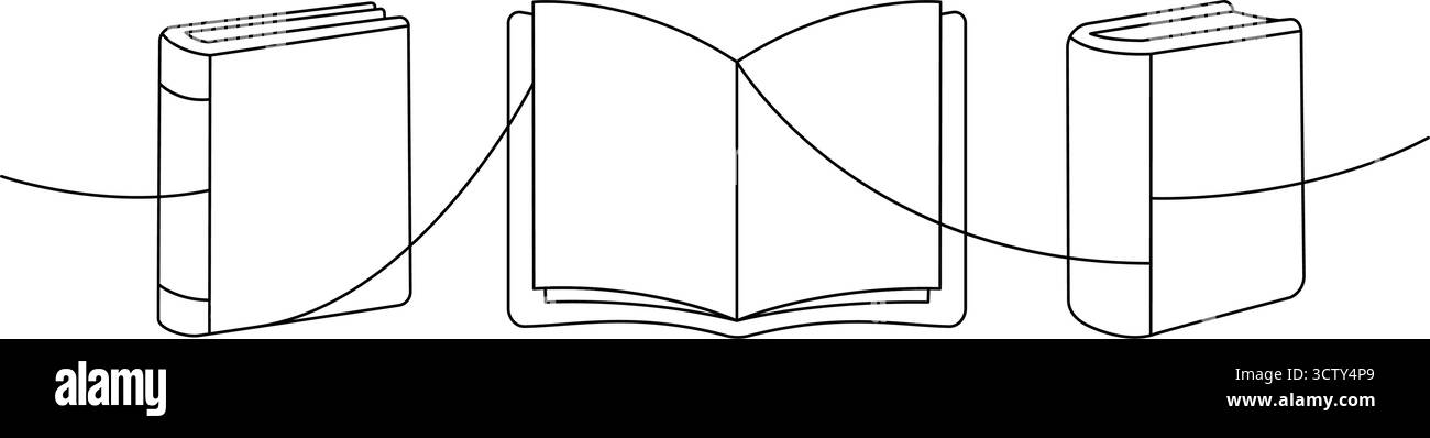 Simple line illustration of an open book centered between two upright ...