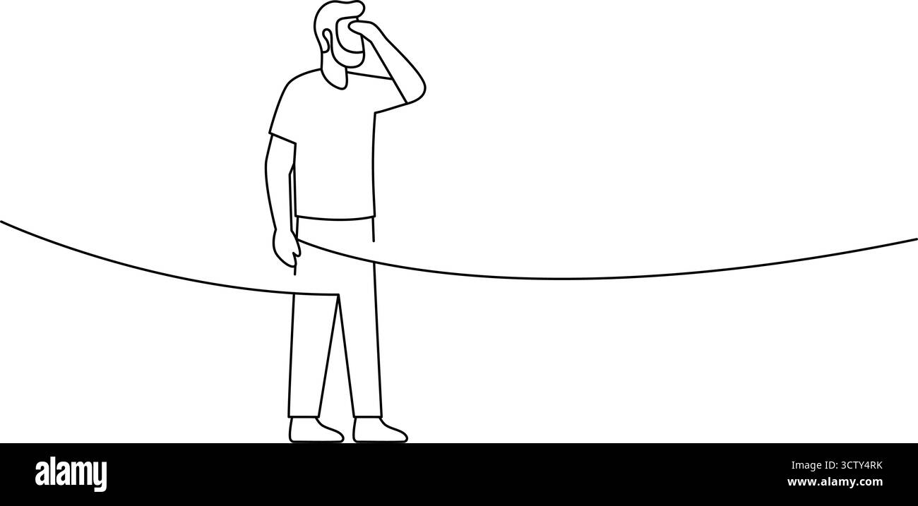Minimalist contour of a bearded man shading his eyes, looking forward ...