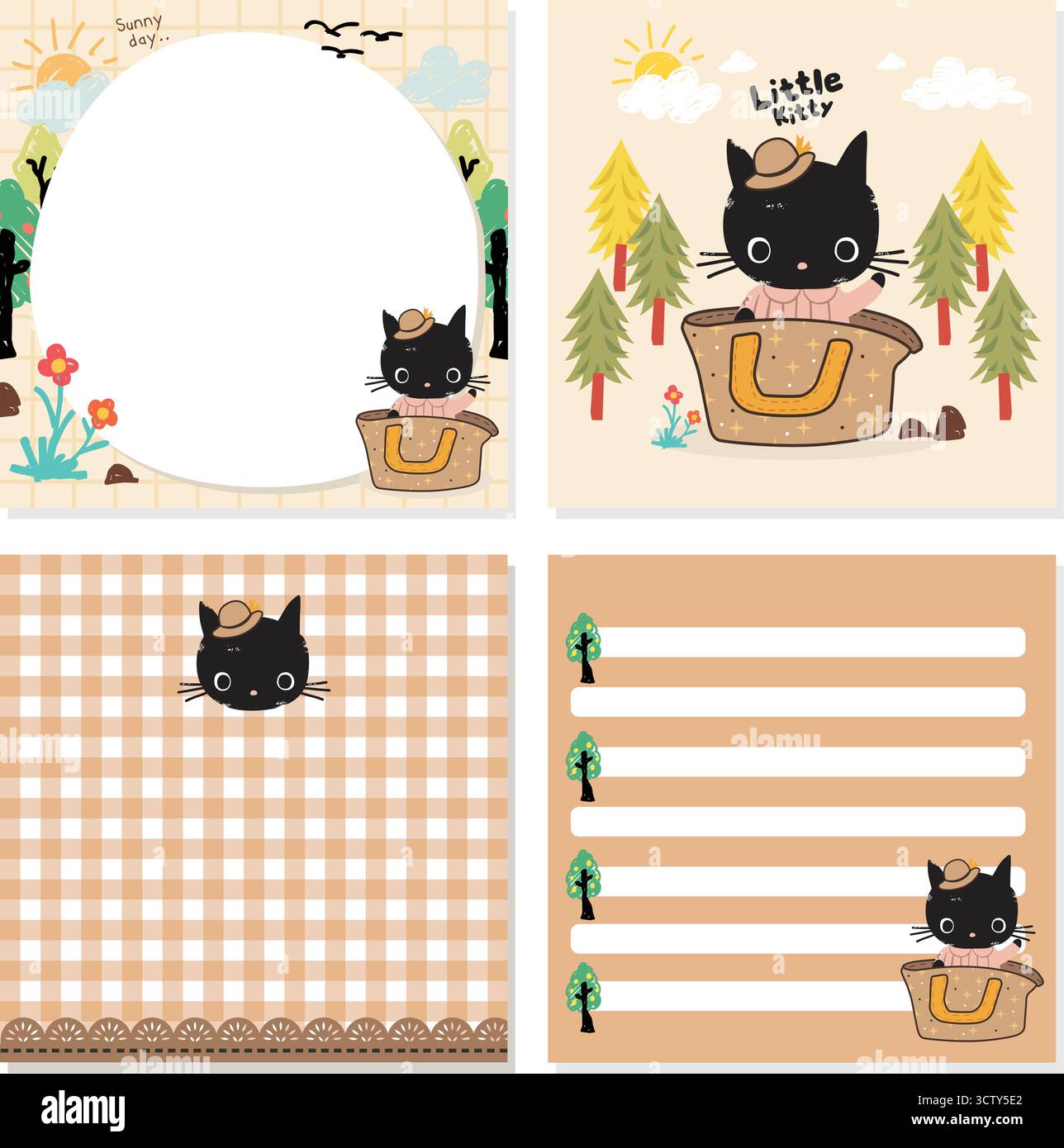Cute Hand Drawn Cat Doodle Illustration and pattern Stock Vector