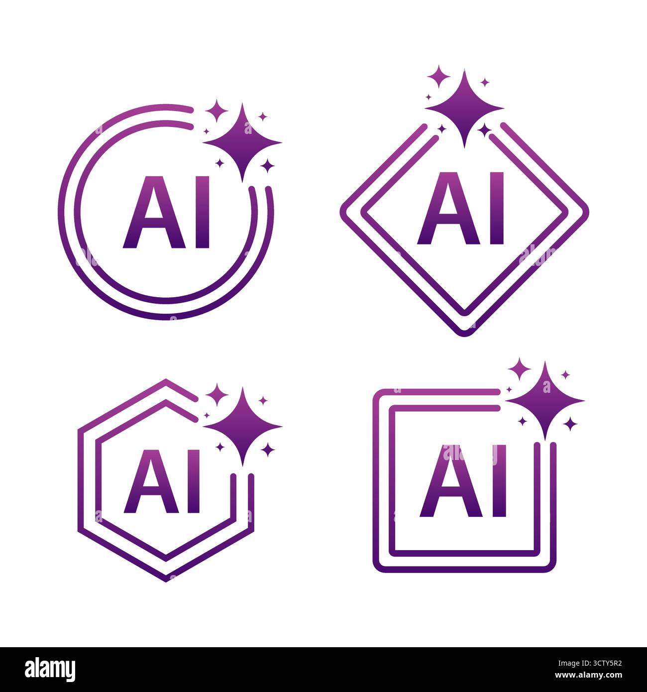 Artificial intelligence AI logos set purple gradient designs Stock Vector
