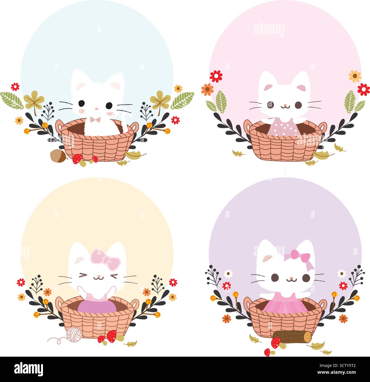 Cute Hand Drawn Cat Doodle Illustration and pattern Stock Vector
