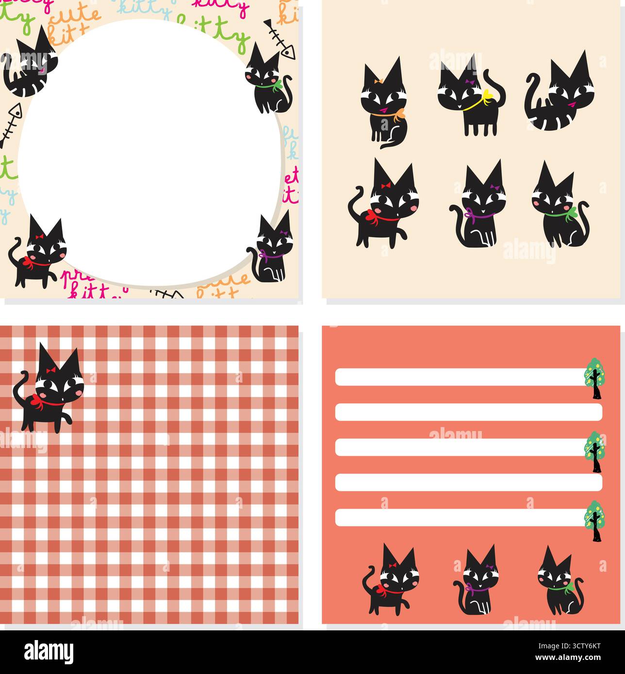 Adorable Black Cat Themed Stationery Set for Notes and Cards Stock ...