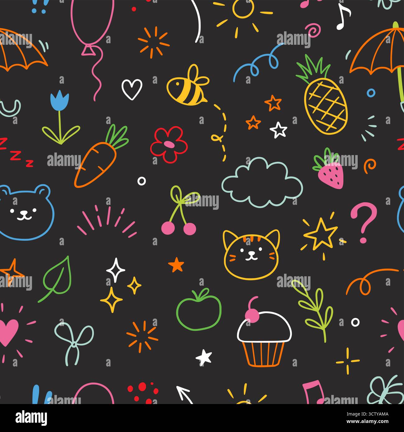 Kid pattern background. Seamless cute pattern with colorful hand drawn ...