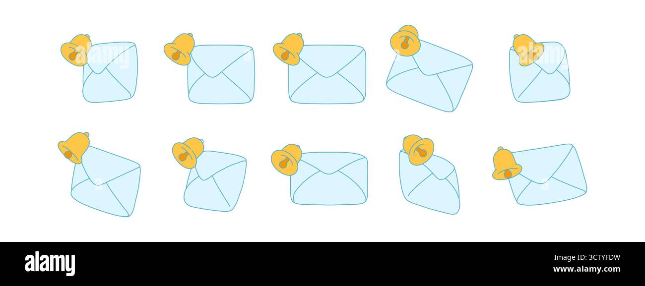 Envelope notification icon 3D vector with paper mail and alert bell ...