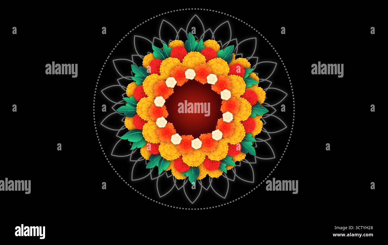 Traditional Floral Rangoli Design with Glowing Particles Stock Photo ...