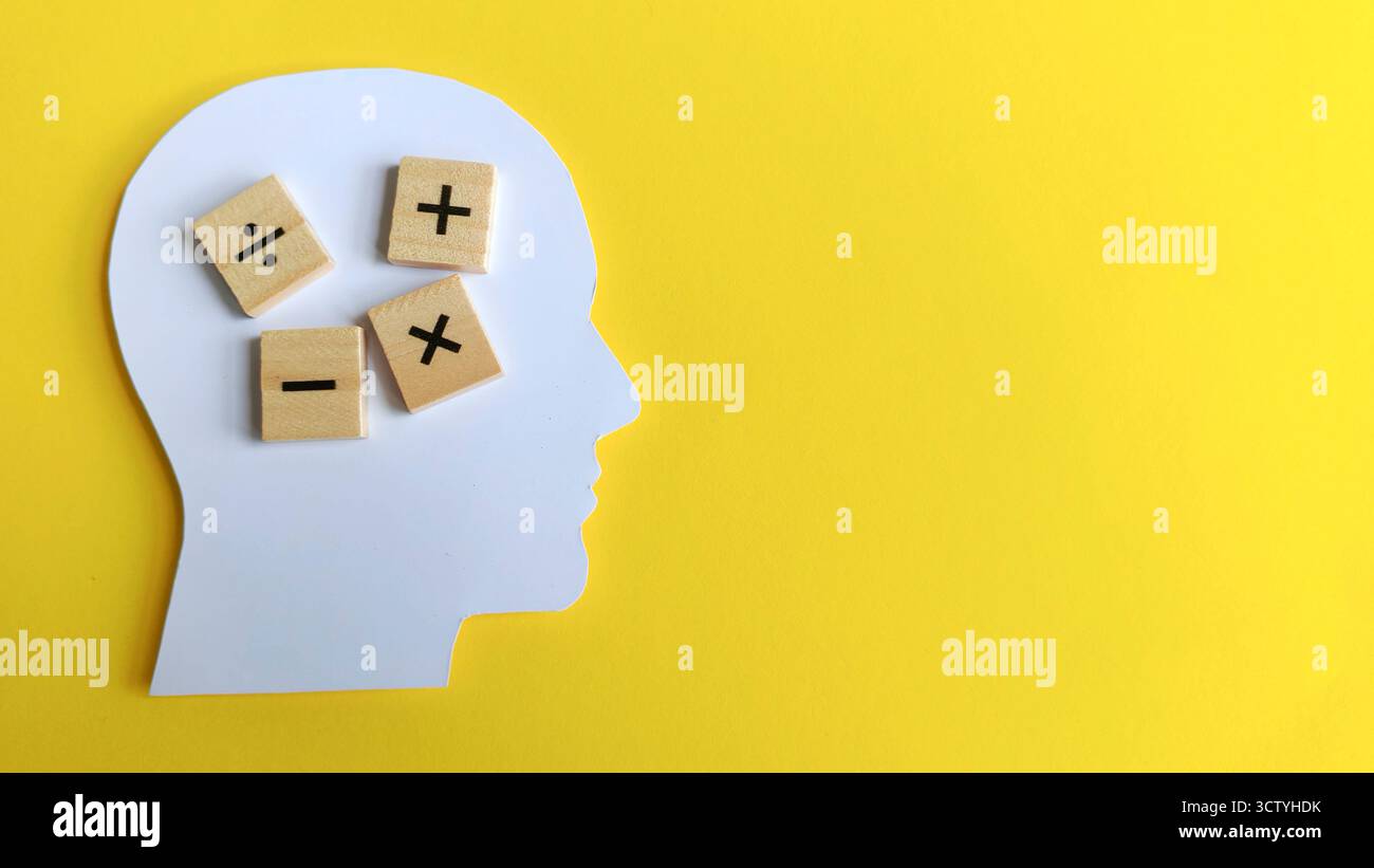 Mathematical thinking concept with math symbols inside a human head ...