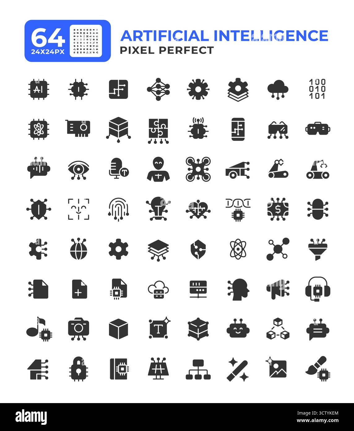 Artificial intelligence glyph ui icons set Stock Vector