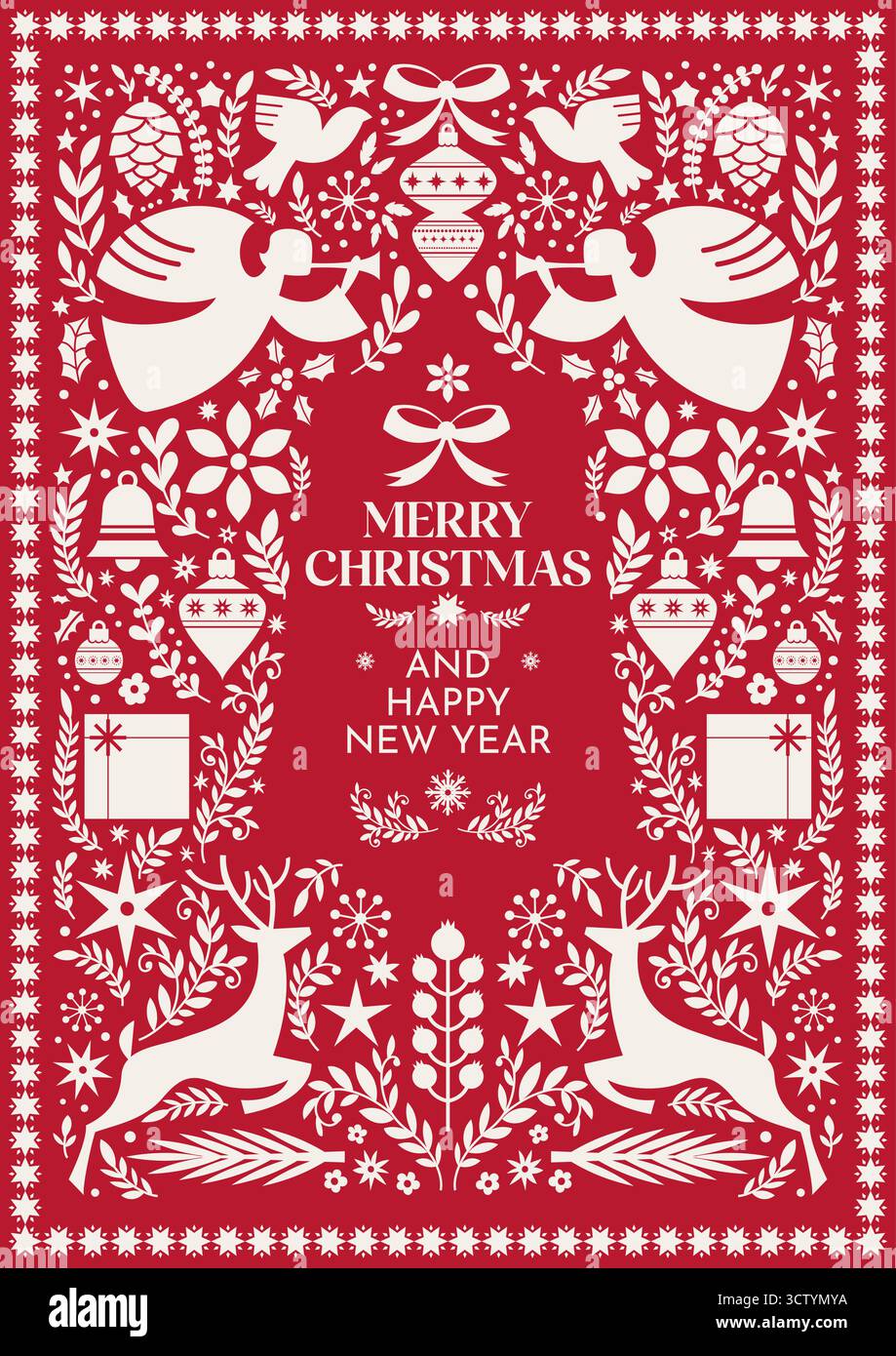 Merry Christmas Folk Angels Pattern Stock Vector