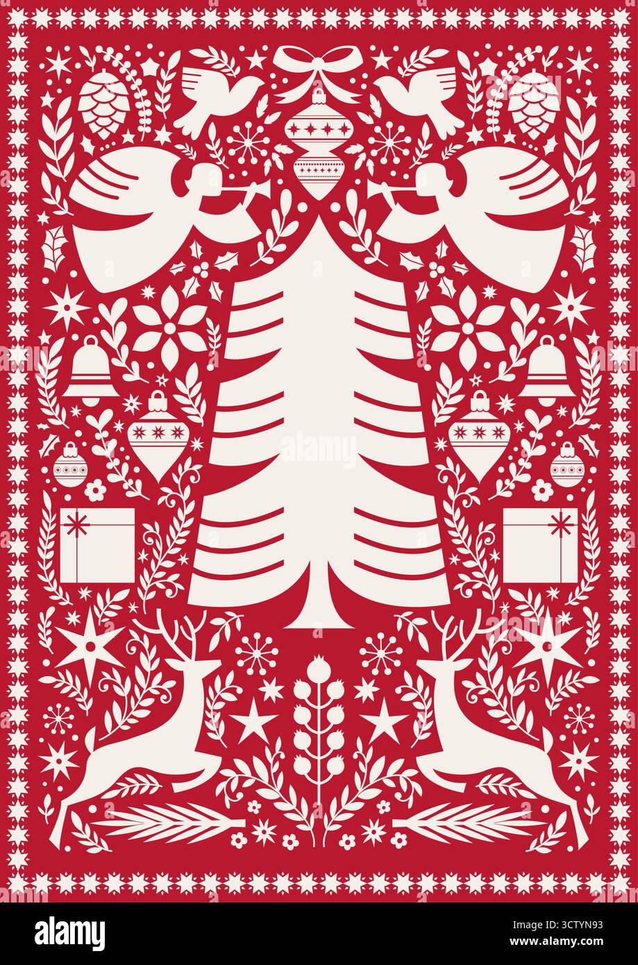 Festive Folk Angels Christmas Pattern Stock Vector